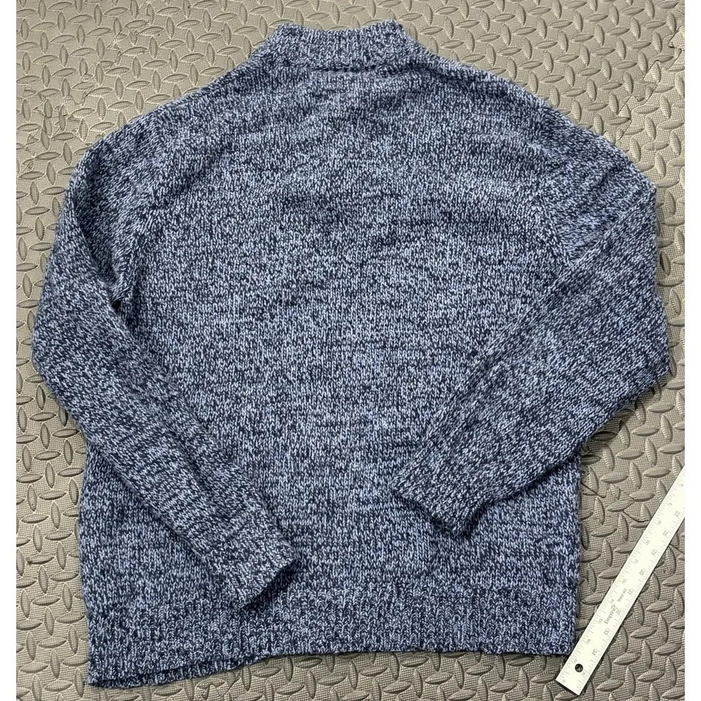 LL Bean Mens XL Henley Sweater Blue Knit 100% Lambswool Fisherman Chunky Buttons